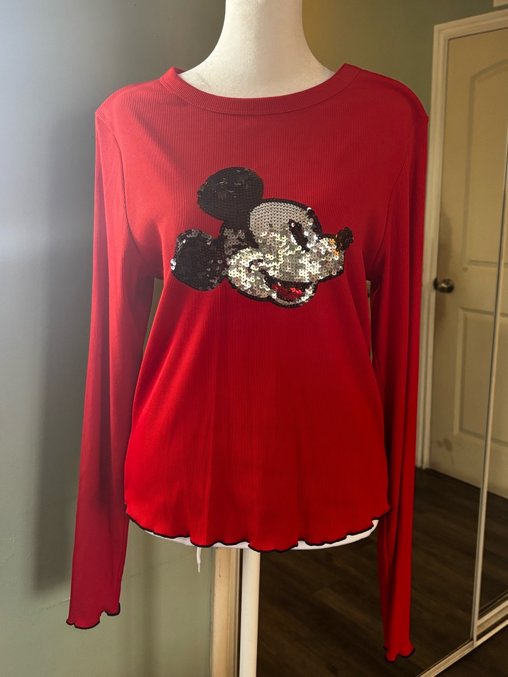 Disney X Forever 21 Long-Sleeve Sequin Mickey Mouse Blouse